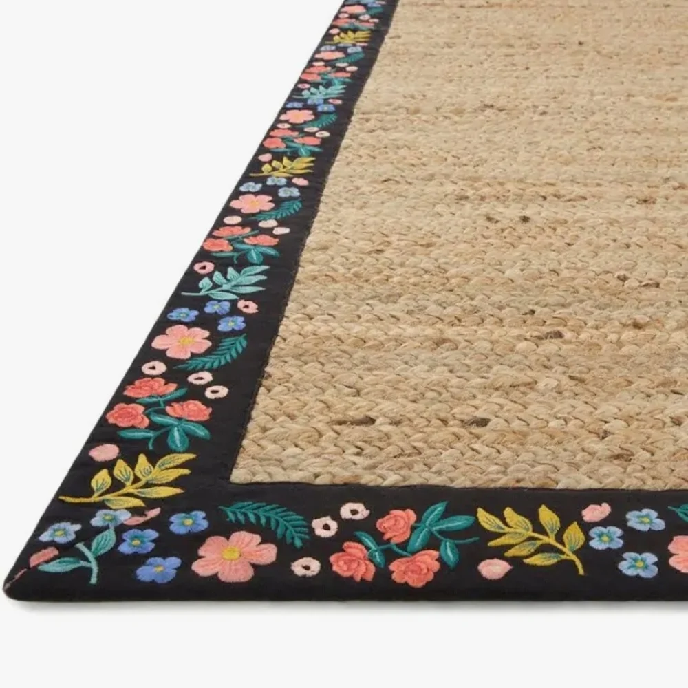 Rifle Paper Co. Floral Jute Door Mat with Black Border
